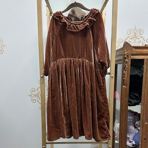 Velvet Kids Dress in Warm Brown